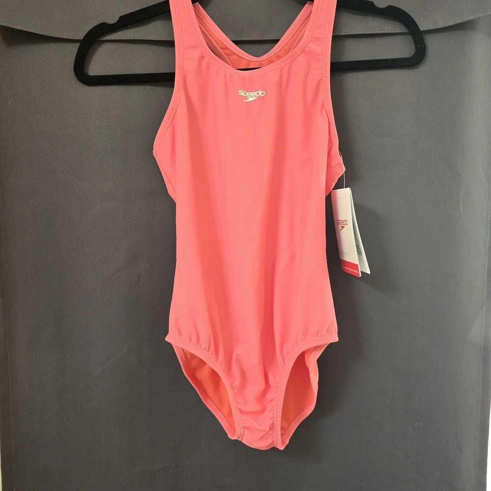 Speedo Girls Swimsuit Size 10 Pink One Piece Solid Racerback NWT